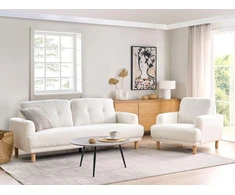 Beliani Trivietė sofa TUVE, balta boucle medžiaga