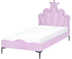 Beliani Vaikiška lova „RUBIAN“ su karūna, veliūrinė, 90 x 200 cm, su LED apšvietimu, violetinė