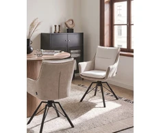 Beliani Valgomojo kėdė besisukanti ANNEBERG šenilas, balta/smėlio spalvos