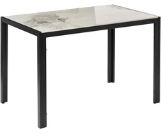 Beliani Valgomojo stalas CLARENCE, baltas marmuro raštas, 120 × 70 cm, keramika