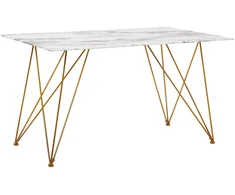 Beliani Valgomojo stalas KENTON baltas marmuras 140 cm 80 cm grūdintas stiklas