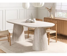 Beliani Valgomojo stalas LUMAN travertino efektas 220 cm 95 cm