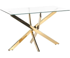 Beliani Valgomojo stalas MARAMO auksinis 120 cm 70 cm grūdintas stiklas