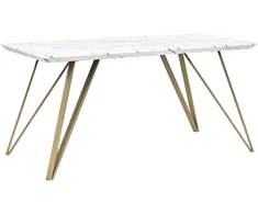 Beliani Valgomojo stalas MOLDEN marmuro imitacija/auksinis 150 cm 80 cm