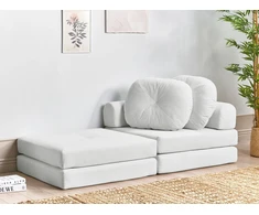 Beliani Vienvietė išskleidžiama sofa OLDEN, velvetas, kreminė balta
