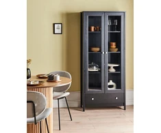 Beliani Vitrina su stikline dalimi NORNALUP 80 cm, juoda