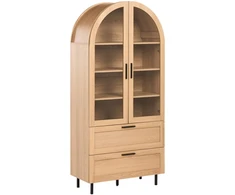 Beliani Vitrina su stikline spintele LACHINE 80 cm, šviesiai ruda