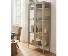 Beliani Vitrina su stiklinėmis durelėmis HARTY Metal 80 cm smėlio spalvos