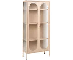 Beliani Vitrina su stiklinėmis durelėmis FOXTON Metal 80 cm smėlio spalvos