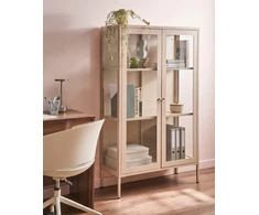 Beliani Vitrina su stiklinėmis durelėmis NASH Metal 90 cm smėlio spalvos