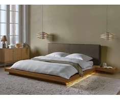Beliani ZEN LED Boucle lova 180 x 200 cm Natūralus uosis