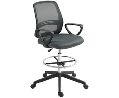 Biuro kėdė Vinsetto, ergonomiška, su porankiais ir reguliuojamu kojų atramu, tinklelio apmušalu, pilka