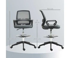 Biuro kėdė Vinsetto, ergonomiška, su porankiais ir reguliuojamu kojų atramu, tinklelio apmušalu, pilka