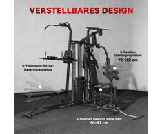 Daugiafunkcinė treniruočių stotis, namų fitneso įrenginys daugiau nei 10 pratimų, su svoriais, reguliuojamas suolas, juoda