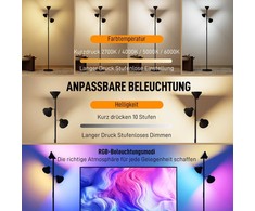 Dimeriuojama pastatoma lempa su skaitymo šviesele, RGB spalvos keitimas su nuotolinio valdymo pulteliu, lietimui jautrus valdymas, 3 pasukamos galvutės, juoda