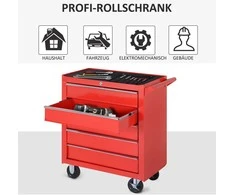 DURHAND dirbtuvių vežimėlis su ratukais, įrankių vežimėlis su 5 stalčiais, rakinamas vežimėlis su EVA kilimėliu, mobilus montavimo vežimėlis, maks. apkrova 150 kg, plieno, raudonas