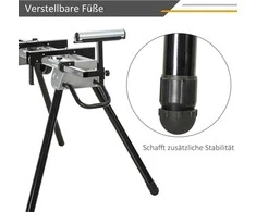 DURHAND skersavimo pjūklo stovas, darbo stalas, juodas+sidabrinis, šoninis prailginimas 123,5-245 cm