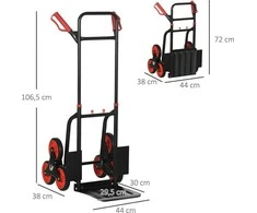 DURHAND laiptų vežimėlis, 150 kg, transportavimo vežimėlis, reguliuojamo aukščio rankena, sulankstomas, plieno, 45 x 60 x 109 cm