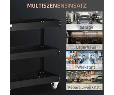DURHAND plieno dirbtuvių vežimėlis su 3 lentynomis ant ratukų su rankena - maksimali apkrova 150 kg - 83 x 35,3 x 76 cm Juodas