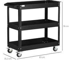 DURHAND plieno dirbtuvių vežimėlis su 3 lentynomis, ratukais ir rankena – maks. apkrova 150 kg – 83 x 35,3 x 76 cm, juodas