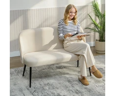 Dvivietė sofa, moderni minkšta sofa su metaliniu ir mediniu rėmu, aksominio audinio apmušalai, smėlio spalvos