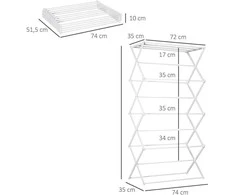 HOMCOM sulankstoma skalbinių džiovyklė, 8 pakopų bokštinė džiovyklė, metalas, plastikas, balta, 74x35x144 cm