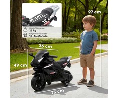 Elektrinis motociklas vaikams, garso signalas, priekiniai žibintai, muzikos funkcija, 2,5 km/h, juodas