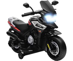 Vaikiškas elektrinis motociklas 18-36 mėnesių vaikams, transporto priemonė su pagalbiniais ratukais, šviesomis, muzika, plastikas, plienas, juodas