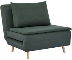 Fotelis 3-in-1 miegamoji sofa su miegojimo funkcija, poilsio krėslas, reguliuojama atlošas, buko medienos kojos, pagalvėlė, tamsiai žalia