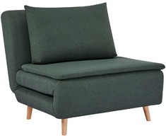 Fotelis 3-in-1 miegamoji sofa su miegojimo funkcija, poilsio krėslas, reguliuojama atlošas, buko medienos kojos, pagalvėlė, tamsiai žalia