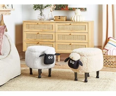 Fotelis Beliani Gyvūno formos pufas su daiktadėže SHEEP baltas avytė