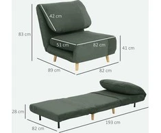 Fotelis HOMCOM "2 in 1" sofa lova Reguliuojamas sulankstomas čiužinys Miegamojo, svetainės, velveto išvaizdos svečių lova Žalia 82 x 89 x 83 cm