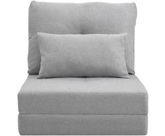HOMCOM 2-in-1 sulankstomas grindų fotelis-lova su reguliuojamu atlošu, grindų sofa su dekoratyvine pagalve, grindų sėdimoji pagalvė svetainei, miegamajam, lininis, pilkas