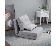 HOMCOM 2-in-1 sulankstomas grindų fotelis-lova su reguliuojamu atlošu, grindų sofa su dekoratyvine pagalve, grindų sėdimoji pagalvė svetainei, miegamajam, lininis, pilkas