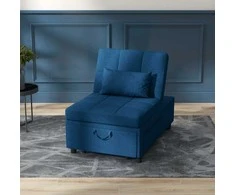 Fotelis HOMCOM 3-in-1 sofa-lova su lovos funkcija, išskleidžiama sofa-lova, miegamasis krėslas su šonine kišene, reguliuojamu atlošu, pakraunama iki 150 kg, skirta svetainei, miegamajam, mėlyna