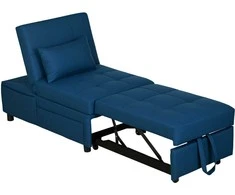 Fotelis HOMCOM 3-in-1 sofa-lova su lovos funkcija, išskleidžiama sofa-lova, miegamasis krėslas su šonine kišene, reguliuojamu atlošu, pakraunama iki 150 kg, skirta svetainei, miegamajam, mėlyna