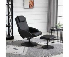 Fotelis HOMCOM atpalaidžiamas krėslas su kojų atrama, dirbtinės odos apmušalas, reguliuojamas atlošas, ergonomiškas dizainas, juodas