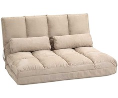Fotelis HOMCOM 2-in-1 grindų sėdynė, sofa-lova su 3 padėčių reguliuojamu atlošu, aksominė, smėlio spalvos, 102x73x60 cm