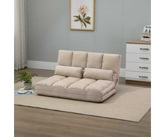 Fotelis HOMCOM 2-in-1 grindų sėdynė, sofa-lova su 3 padėčių reguliuojamu atlošu, aksominė, smėlio spalvos, 102x73x60 cm