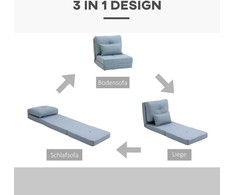 HOMCOM 2-in-1 grindų fotelis-lova su reguliuojamu atlošu, grindų sofa su dekoratyvine pagalve, skirta svetainei ar miegamajam, lininis, dangaus mėlynos spalvos