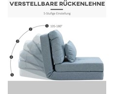 Fotelis HOMCOM Grindų kėdė 2-in-1 Sulankstoma lova su reguliuojamu atlošu, grindų sofa su dekoratyvine pagalve, grindų sėdynės pagalvė svetainei, miegamajam, linas, dangaus mėlyna