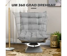 Fotelis HOMCOM grindų kėdė, reguliuojamo atlošo grindų sofa, pasukama meditacijos kėdė su pagrindu, minkštas minkštasuolis, tingi sofa svetainei, biurui, šviesiai pilka