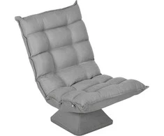 Fotelis HOMCOM grindų kėdė, reguliuojamo atlošo grindų sofa, pasukama meditacijos kėdė su pagrindu, minkštas minkštasuolis, tingi sofa svetainei, biurui, šviesiai pilka