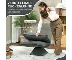 Fotelis HOMCOM grindų kėdė su 360° pasukimu, 5 padėčių reguliuojamas atlošas, sulankstoma grindų sofa, meditacijos kėdė, paminkštinta, tinginio sofa svetainei, žaidimams ir skaitymui, tamsiai pilka