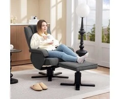 Fotelis HOMCOM poilsio krėslas su pufu, 360° besisukantis TV krėslas su reguliuojamu atlošu, gulima funkcija, supimo funkcija, TV krėslas aksominės išvaizdos, galvos atrama svetainei, tamsiai pilka