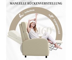 Fotelis HOMCOM poilsio krėslas, televizoriaus krėslas su gulima funkcija, paminkštintas, lininės išvaizdos, su kojų atrama, iki 120 kg, šviesiai kreminės spalvos