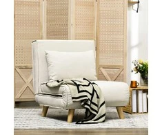 Fotelis HOMCOM Sofa-lova, sulankstoma lova su lovos funkcija, juosmens pagalvėlė, sulankstomas atlošas su lino išvaizda, reguliuojamas atlošas, galima pakrauti iki 150 kg, skirta svetainei, kreminė balta