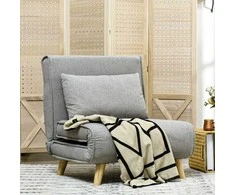 Fotelis HOMCOM Sofa-lova, sulankstoma lova su lovos funkcija, juosmens pagalvėlė, sulankstomas atlošas su lino išvaizda, reguliuojamas atlošas, galima pakrauti iki 150 kg, skirta svetainei Šviesiai pilka