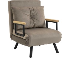 Fotelis HOMCOM Sofa-lova, sulankstoma lova su lovos funkcija, atlošiama su atlošais, minkšta sofa su reguliuojamu atlošu, aksomo išvaizdos, 63 x 73 x 81 cm, šviesiai ruda