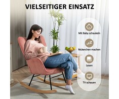 Fotelis HOMCOM Supamasis krėslas, supamasis krėslas su virvės išvaizda, porankis, krėslas su mediniais bėgiais, gulimas krėslas svetainei, miegamajam, rožinis